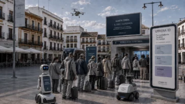 Ciudadanos afectados por el ERE de Utrera ICC esperan ante un punto de recolocación territorial en Utrera en 2084