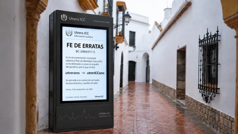 Panel de Utrera ICC con la fe de erratas BC-2084/017-E sobre el gentilicio utrerICCano